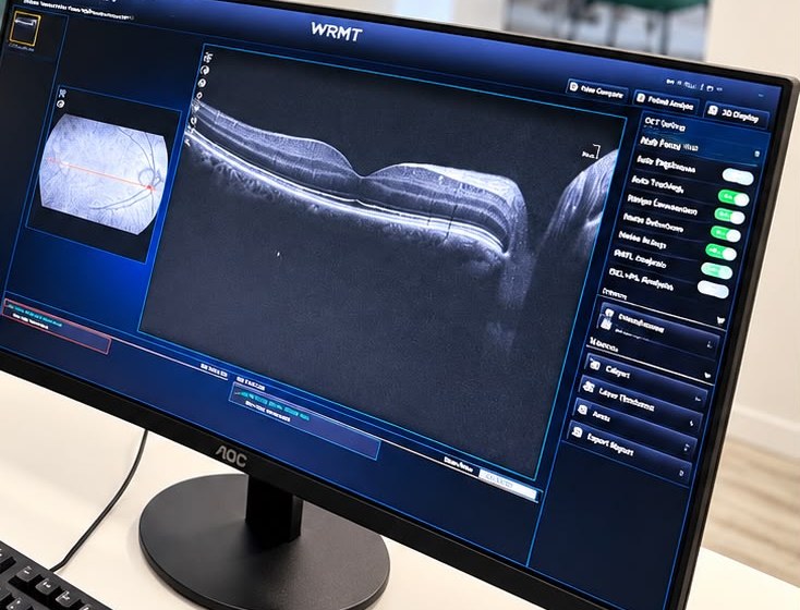 Pantalla del OCT con un corte de alta resolución de las capas de la retina